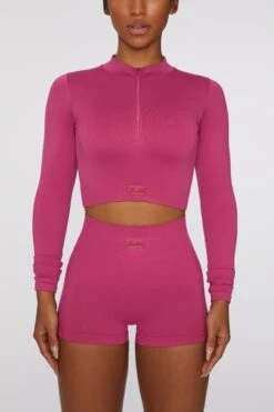 Long Sleeve Crop Top In Dark Pink -Core Fit Shop 409 6 1