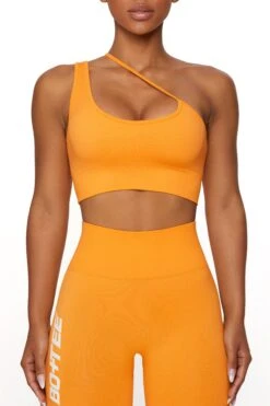 Asymmetric Seamless Crop Top In Orange -Core Fit Shop BT0021 1 Evolve Orange Cross Over Sports Bra 2