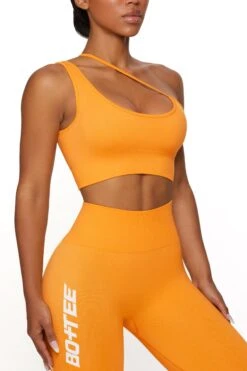 Asymmetric Seamless Crop Top In Orange -Core Fit Shop BT0021 2 Evolve Orange Cross Over Sports Bra 2