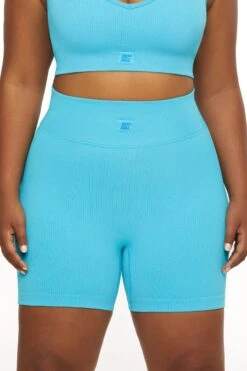 High Waist Biker Shorts In Blue -Core Fit Shop BT0040 1 Run For It Blue Mini Short