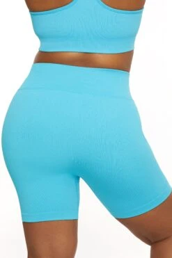 High Waist Biker Shorts In Blue -Core Fit Shop BT0040 5 Run For It Blue Mini Short