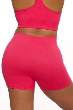 High Waist Mini Shorts In Hot Pink -Core Fit Shop BT0041 2 Pink High Waist Plus Size Kiker Shorts