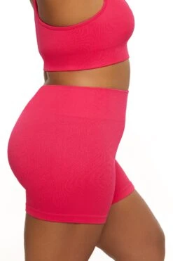 High Waist Mini Shorts In Hot Pink -Core Fit Shop BT0041 3 Pink High Waist Plus Size Kiker Shorts