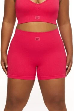 High Waist Mini Shorts In Hot Pink -Core Fit Shop BT0041 5 Pink High Waist Plus Size Kiker Shorts