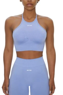 Racer Crop Top In Blue -Core Fit Shop BT0376 2 Blue Racer Sports Crop Top