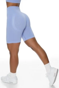 Seamless High Waist Biker Shorts In Blue -Core Fit Shop BT0385 5 Blue Biker Shorts