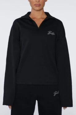 High Neck Sweater In Black -Core Fit Shop BT0401 1 Uplifting Black High Neck Half Zip Sweater