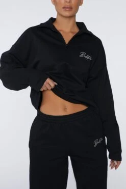 High Neck Sweater In Black -Core Fit Shop BT0401 2 Uplifting Black High Neck Half Zip Sweater