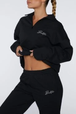 High Neck Sweater In Black -Core Fit Shop BT0401 3 Uplifting Black High Neck Half Zip Sweater