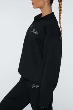 High Neck Sweater In Black -Core Fit Shop BT0401 4 Uplifting Black High Neck Half Zip Sweater