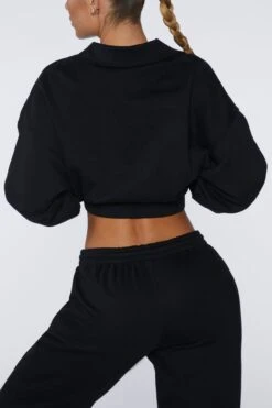 High Neck Sweater In Black -Core Fit Shop BT0401 6 Uplifting Black High Neck Half Zip Sweater