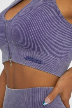 Keyhole Zip Crop Top In Violet -Core Fit Shop BT0413 1 Relay Violet Keyhole Zip Sport Crop Top