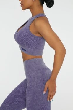 Keyhole Zip Crop Top In Violet -Core Fit Shop BT0413 3 Relay Violet Keyhole Zip Sport Crop Top