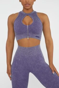 Keyhole Zip Crop Top In Violet -Core Fit Shop BT0413 4 Relay Violet Keyhole Zip Sport Crop Top