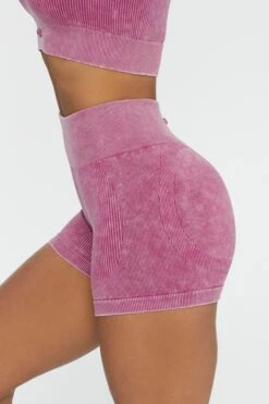 Ruched Bum Mini Shorts In Dark Pink -Core Fit Shop BT0414 2 Ride Dark Pink Ribbed Acid Wash Short