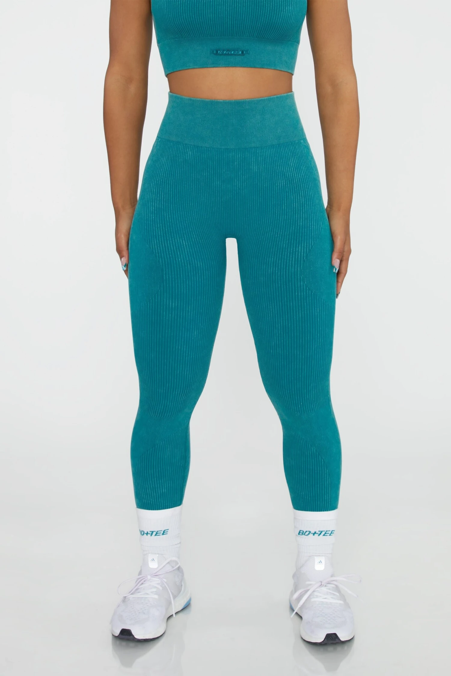 High Waisted Leggings In Teal 4 High Waisted Leggings In Teal - Image 2