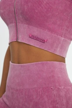Short Sleeve Zip Crop Top In Dark Pink -Core Fit Shop BT0417 1 Chase Dark Pink Cuff Sleeve Zip Up Crop Top