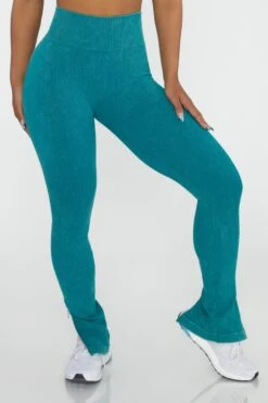 Core Fit Shop -Core Fit Shop BT0420 1 Burner Teal Flare Full Length Sports Leggings
