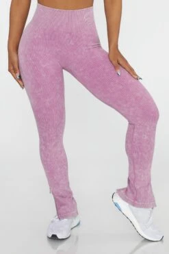 Side Zip Flare Leggings In Pink -Core Fit Shop BT0420 2 Burner Pink Flare Full Length Sports Leggings