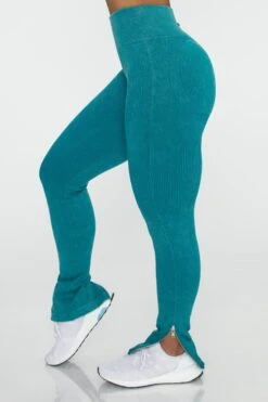 Side Zip Flare Leggings In Teal -Core Fit Shop BT0420 2 Burner Teal Flare Full Length Sports Leggings