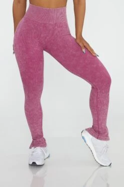 Side Zip Flare Leggings In Dark Pink -Core Fit Shop BT0420 2 Flare Dark Pink Ankle Zip Full Length Leggings