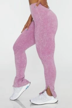 Side Zip Flare Leggings In Pink -Core Fit Shop BT0420 3 Burner Pink Flare Full Length Sports Leggings