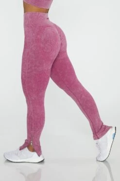 Side Zip Flare Leggings In Dark Pink -Core Fit Shop BT0420 4 Flare Dark Pink Ankle Zip Full Length Leggings