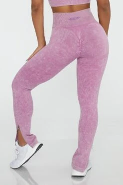 Side Zip Flare Leggings In Pink -Core Fit Shop BT0420 7 Flare Pink Ankle Zip Full Length Leggings