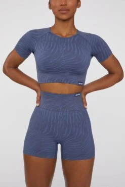 Mini Shorts In Indigo -Core Fit Shop BT0442 BT0429 4 Indigo Jacquard Print Short Sleeve Top Mini Shorts