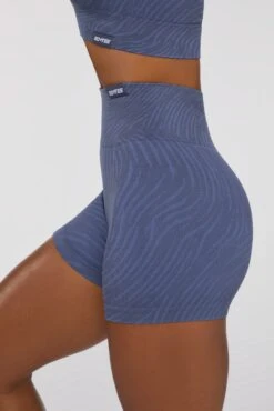 Mini Shorts In Indigo -Core Fit Shop BT0442 BT0429 7 Indigo Jacquard Print Short Sleeve Top Mini Shorts