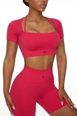 Short Sleeve Crop Top In Hot Pink -Core Fit Shop BT0446 3 High Energy Berry Short Sleeve Crop Top 6cce7d2d 4321 4eff b12f da4a3986fc11