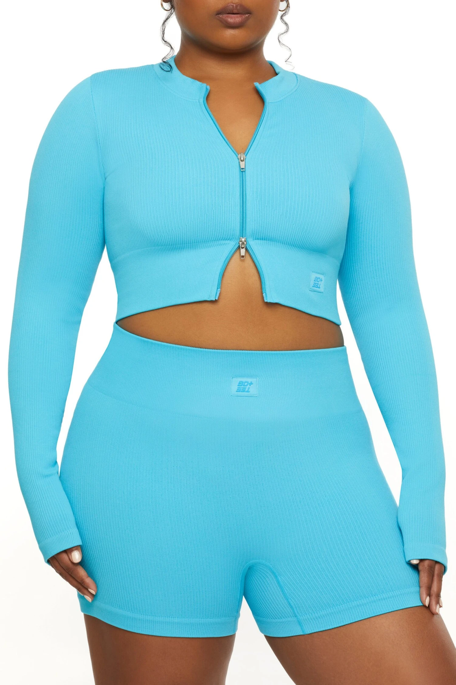 Long Sleeve Zip Crop Top In Blue 13 Long Sleeve Zip Crop Top In Blue - Image 11