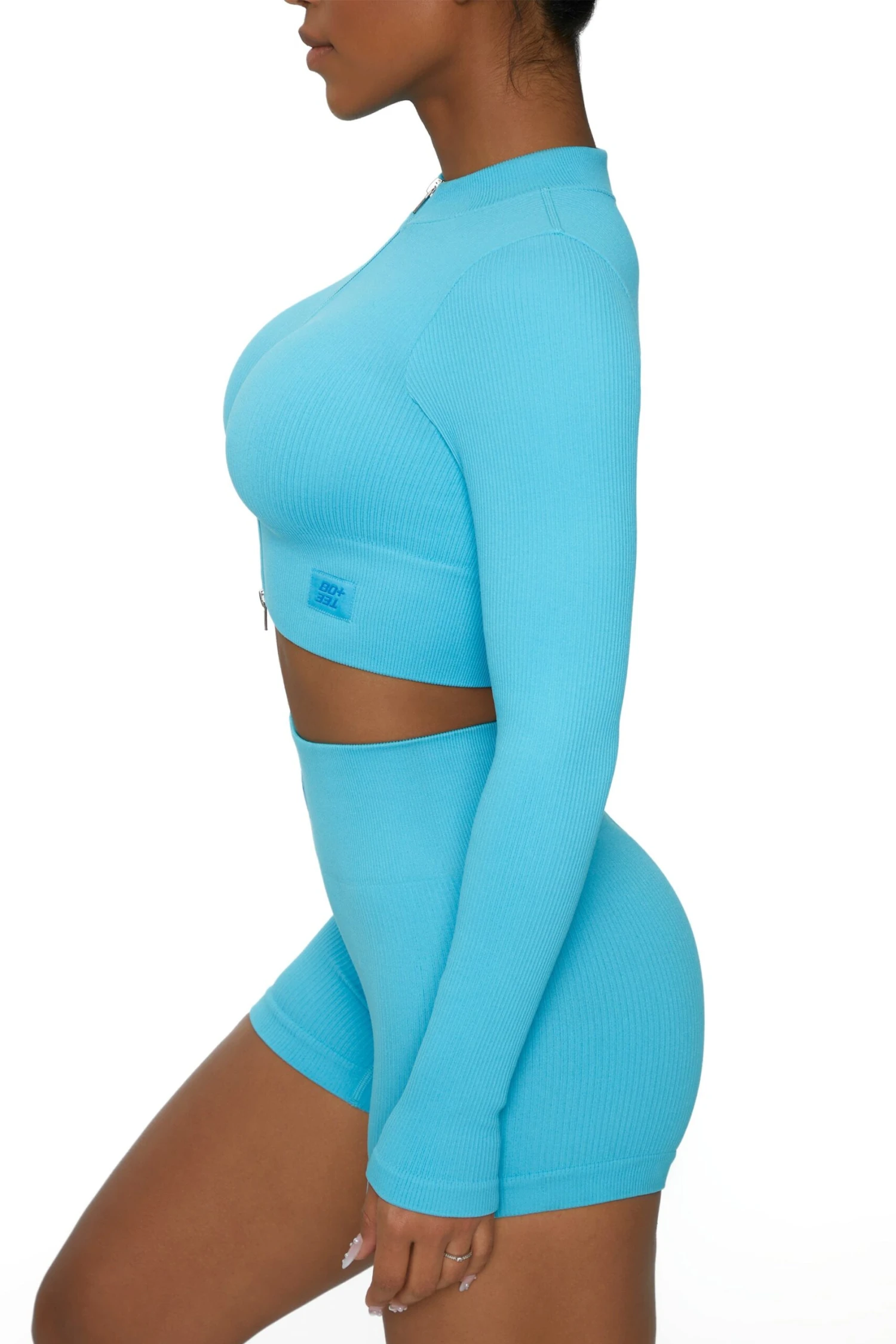 Long Sleeve Zip Crop Top In Blue 7 Long Sleeve Zip Crop Top In Blue - Image 5