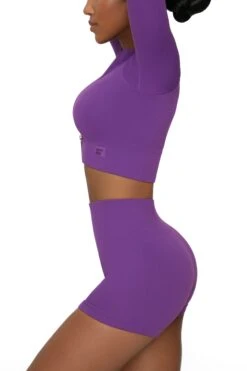 Long Sleeve Zip Crop Top In Purple -Core Fit Shop BT0448 4 All The Way Purple Long Sleeve Inverse Zip 1