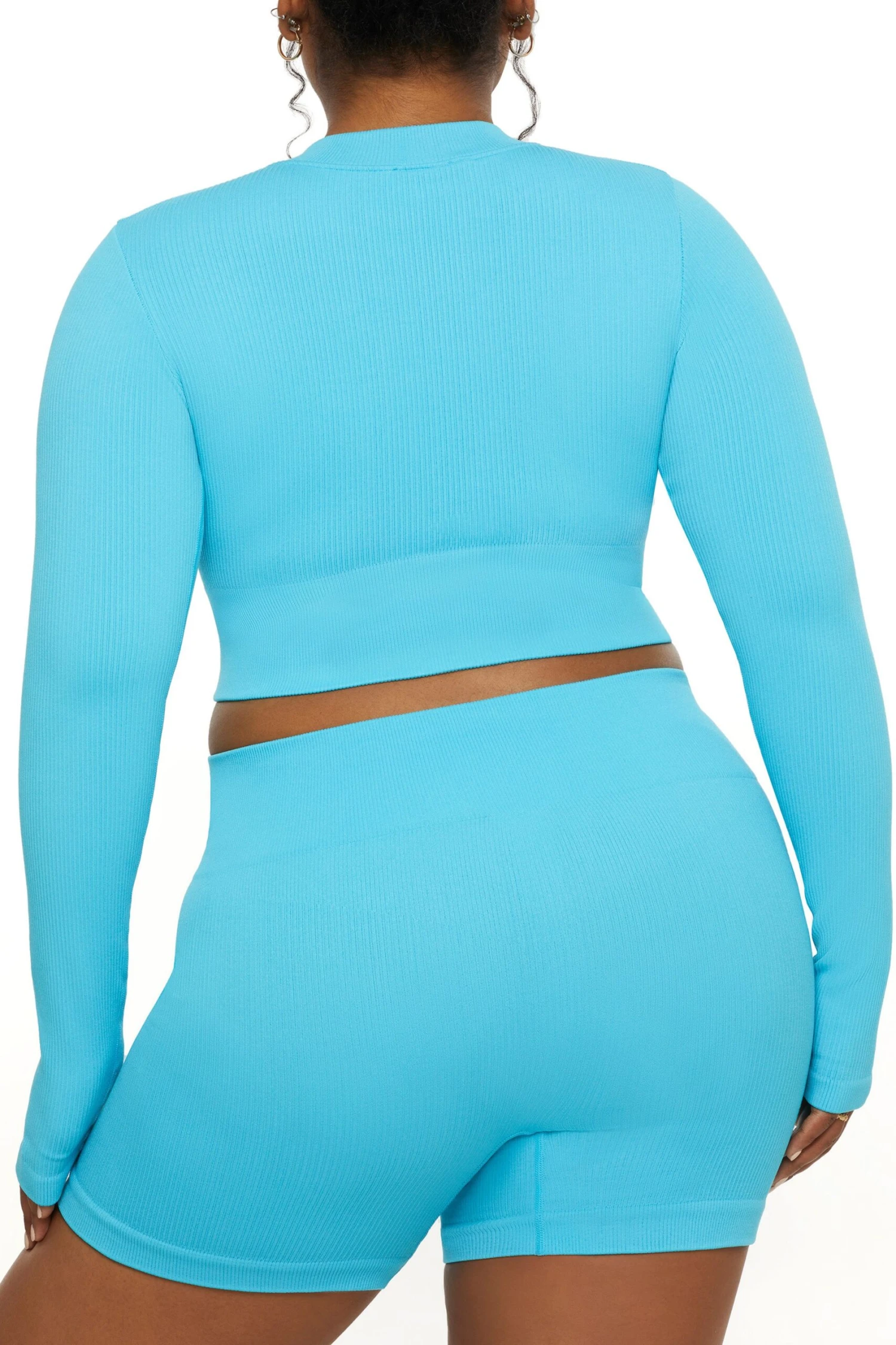 Long Sleeve Zip Crop Top In Blue 10 Long Sleeve Zip Crop Top In Blue - Image 8