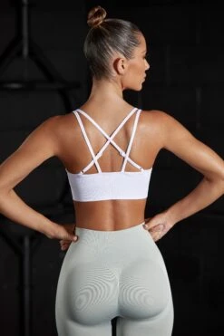Seamless Strappy Sports Bra In White -Core Fit Shop BT0462 10 Streamline White Halter Sports Bra