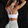 Seamless Strappy Sports Bra In White 2 Seamless Strappy Sports Bra In White -Core Fit Shop BT0462 11 Streamline White Halter Sports Bra