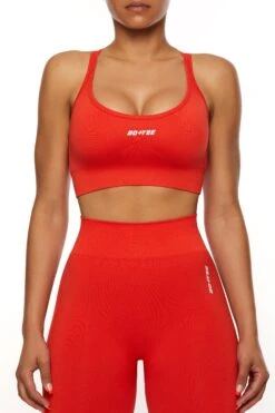 Seamless Strappy Sports Bra In Red 16 Seamless Strappy Sports Bra In Red -Core Fit Shop BT0462 1 Red Halter Sports Bra