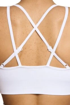 Seamless Strappy Sports Bra In White -Core Fit Shop BT0462 3 Streamline White Halter Sports Bra