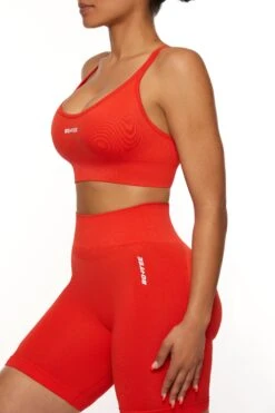Seamless Strappy Sports Bra In Red 14 Seamless Strappy Sports Bra In Red -Core Fit Shop BT0462 4 Red Halter Sports Bra