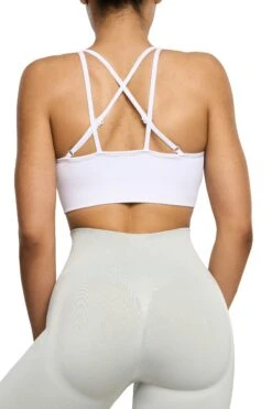 Seamless Strappy Sports Bra In White -Core Fit Shop BT0462 4 Streamline White Halter Sports Bra
