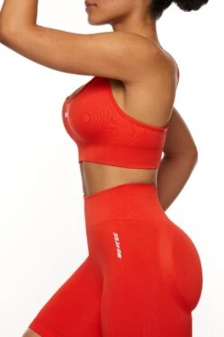 Seamless Strappy Sports Bra In Red 12 Seamless Strappy Sports Bra In Red -Core Fit Shop BT0462 5 Red Halter Sports Bra