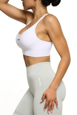 Seamless Strappy Sports Bra In White -Core Fit Shop BT0462 5 Streamline White Halter Sports Bra