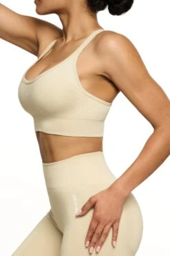 Seamless Strappy Sports Bra In Beige -Core Fit Shop BT0462 6 Streamline Beige Halter Sports Bra