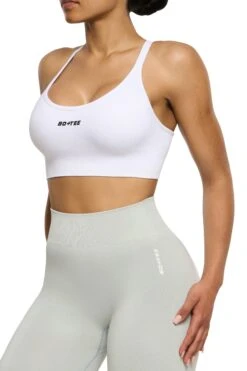 Seamless Strappy Sports Bra In White -Core Fit Shop BT0462 6 Streamline White Halter Sports Bra