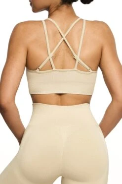 Seamless Strappy Sports Bra In Beige -Core Fit Shop BT0462 7 Streamline Beige Halter Sports Bra