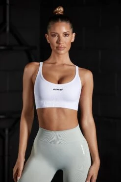 Seamless Strappy Sports Bra In White -Core Fit Shop BT0462 8 Streamline White Halter Sports Bra