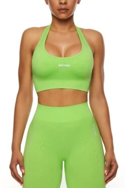 Halter Neck Backless Sports Bra In Green -Core Fit Shop BT0463 1 Green Sports Bra