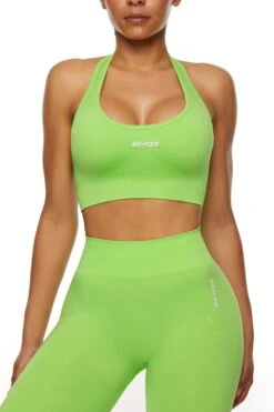 Halter Neck Backless Sports Bra In Green -Core Fit Shop BT0463 2 Green Sports Bra