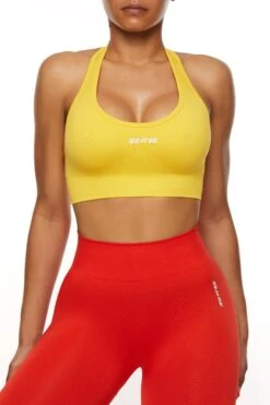 Halter Neck Backless Sports Bra In Yellow 13 Halter Neck Backless Sports Bra In Yellow -Core Fit Shop BT0463 2 Yellow Sports Bra